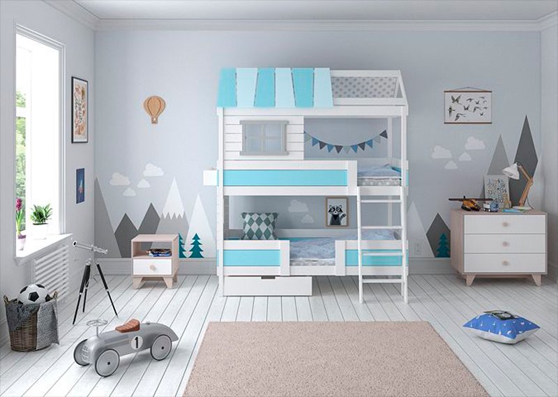 Кровать-домик двухъярусная Home nord M 80х160 см белая, голубая ELLIPSE ELLIPSE HOME 351778 Белый;голубой Santreyd  - Вид №1