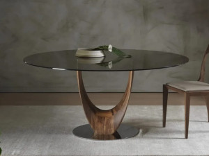 Круглый деревянный и стеклянный обеденный стол