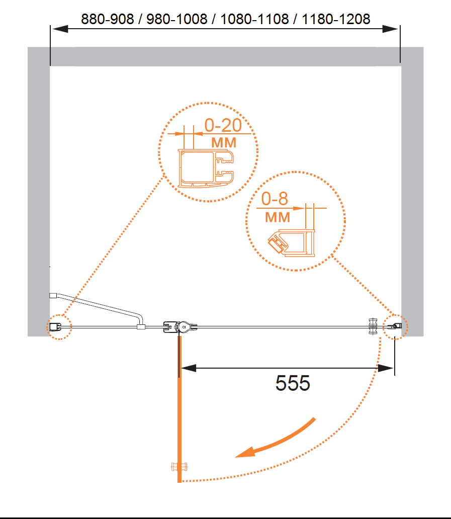 Душевая дверь в нишу CEZARES ELENA-W-B-12-110-P-Cr-R - Вид №5