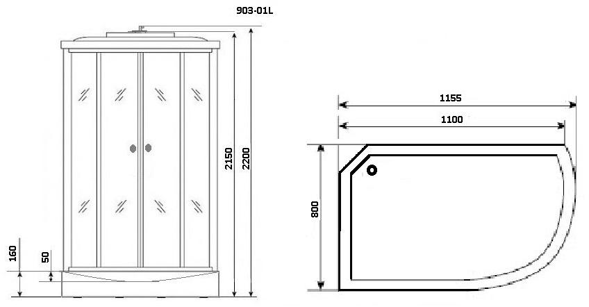 Душевая кабина NG-903-01R (1200х800*2200) низкий поддон(16см) стекло ТОНИРОВАННОЕ Niagara Ultra 9030135R - Вид №1