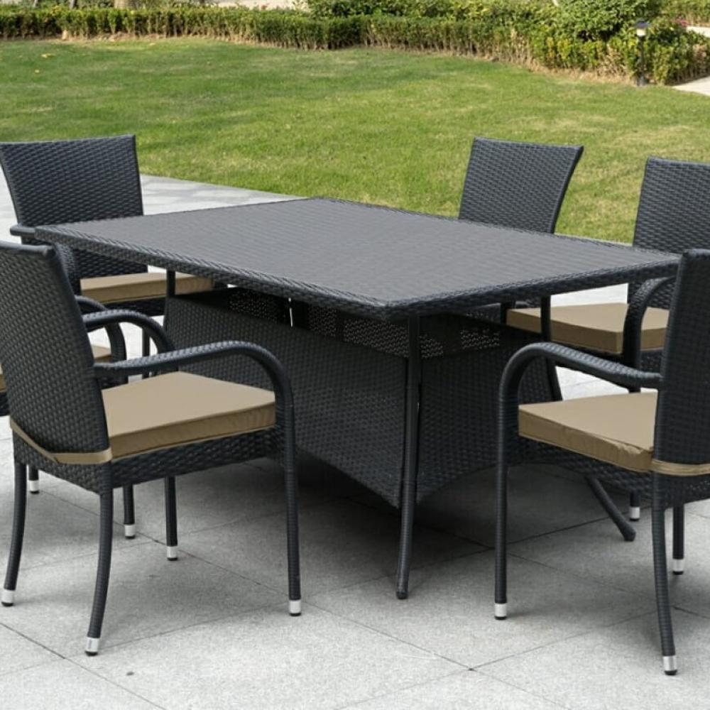 Обеденный стол из искусственного ротанга черный Afina Black AFINA  00-3881225 Черный  - Вид №1