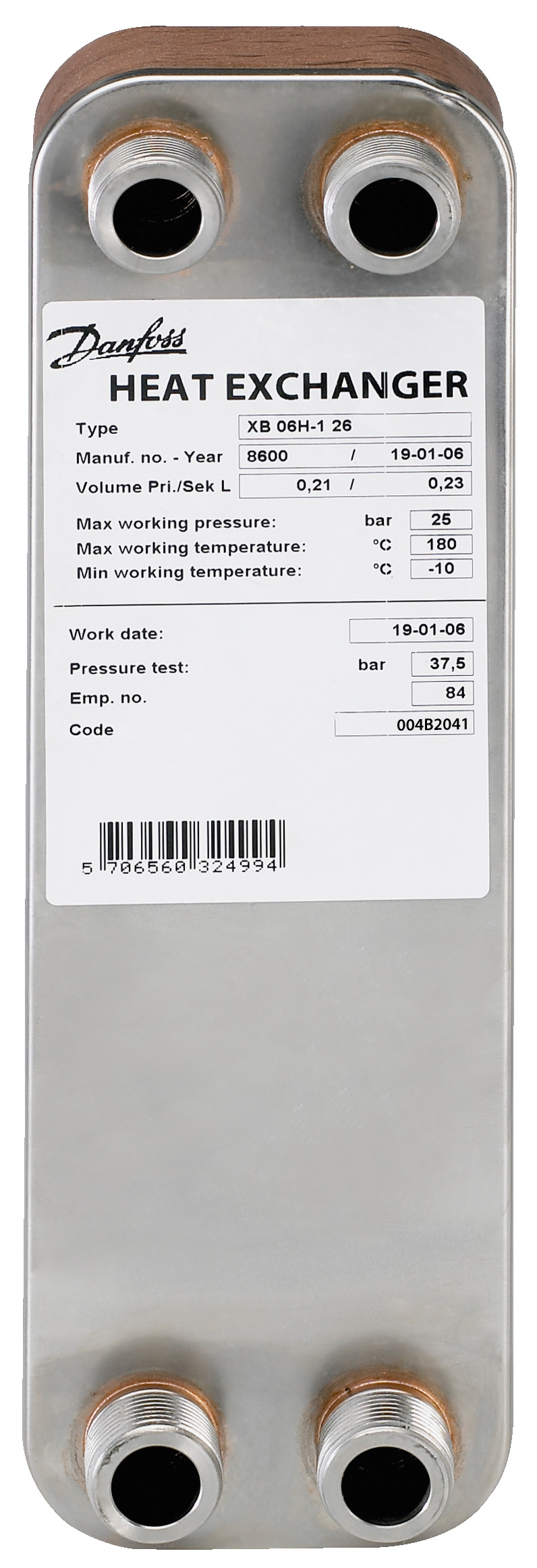 Danfoss Паяный пластинчатый теплообменник серии XB06 XB 06L-1 20 паяный пластинчатый теплообм 004B2027  - Вид №18
