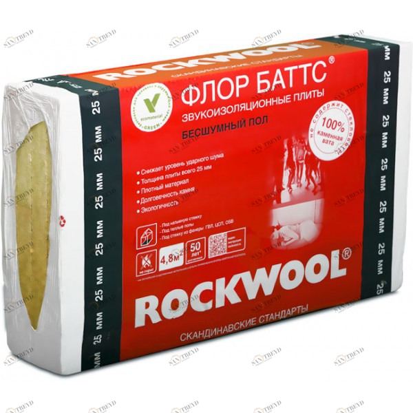 Звукоизоляция Rockwool Флор Баттс 1000х600х25мм (4,8м2; 0,12м3) 14094