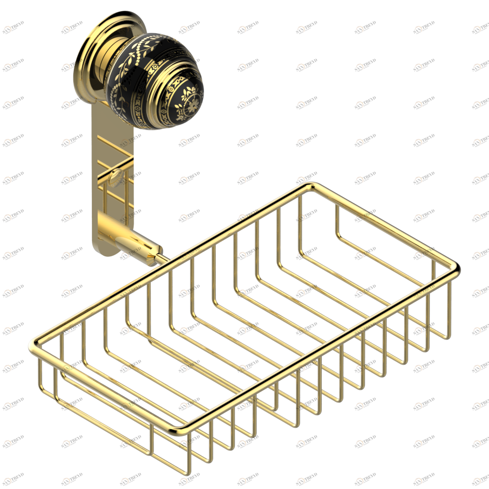 A7F-2620 Полочка комбинированная для мыла и мочалки с фланцем 240 x 130 мм Thg-paris Marquise чёрный с золотым декором Золото A7F-2620 CAT.F