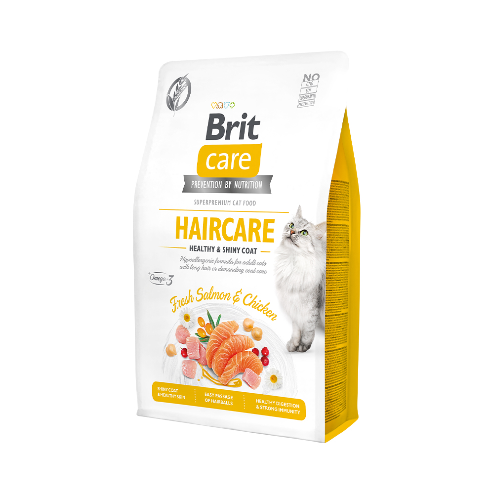 ПР0058794 Корм для кошек Care Cat GF Haircare Healthy & Shiny Coat для красивой кожи и шерсти сух. 2кг Brit 