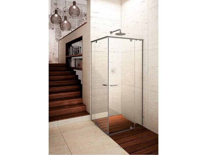 Стеклянная угловая душевая кабина с распашной дверью Provex Industrie Iunix ARCH-00072947