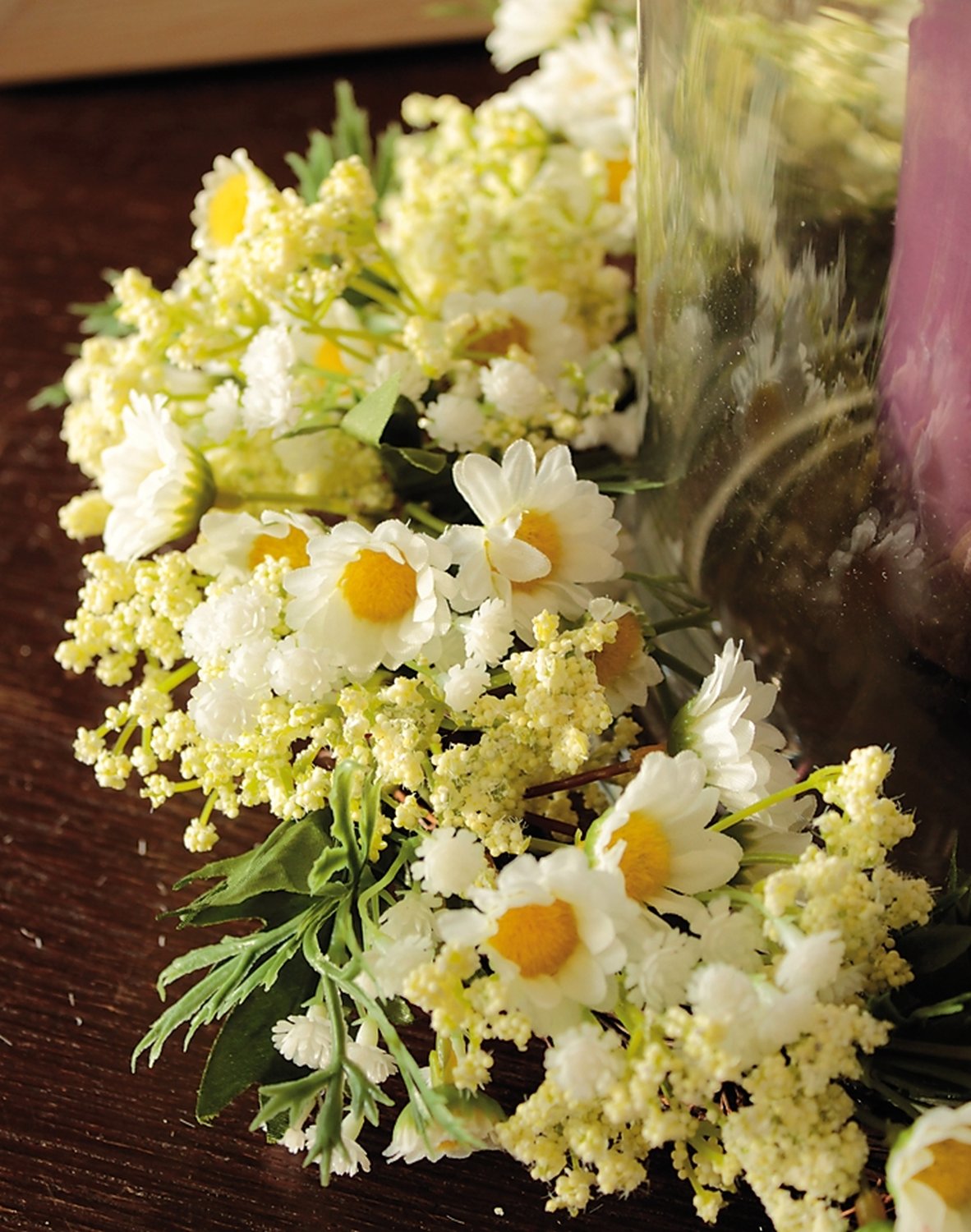 3168 778 a3 Искусственный венок 'ромашка / гипсофила' на ротанге, Ø 32 см, бежево-белый H-andreas  - Вид №3