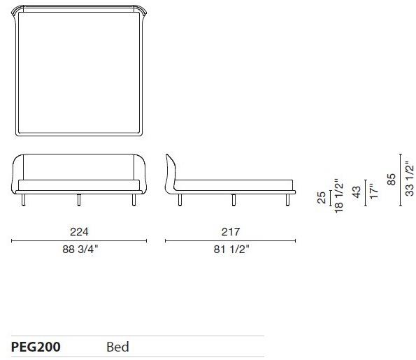 Cappellini Кровать из кожи или ткани с мягким изголовьем Peg sun-id-1456076 - Вид №4