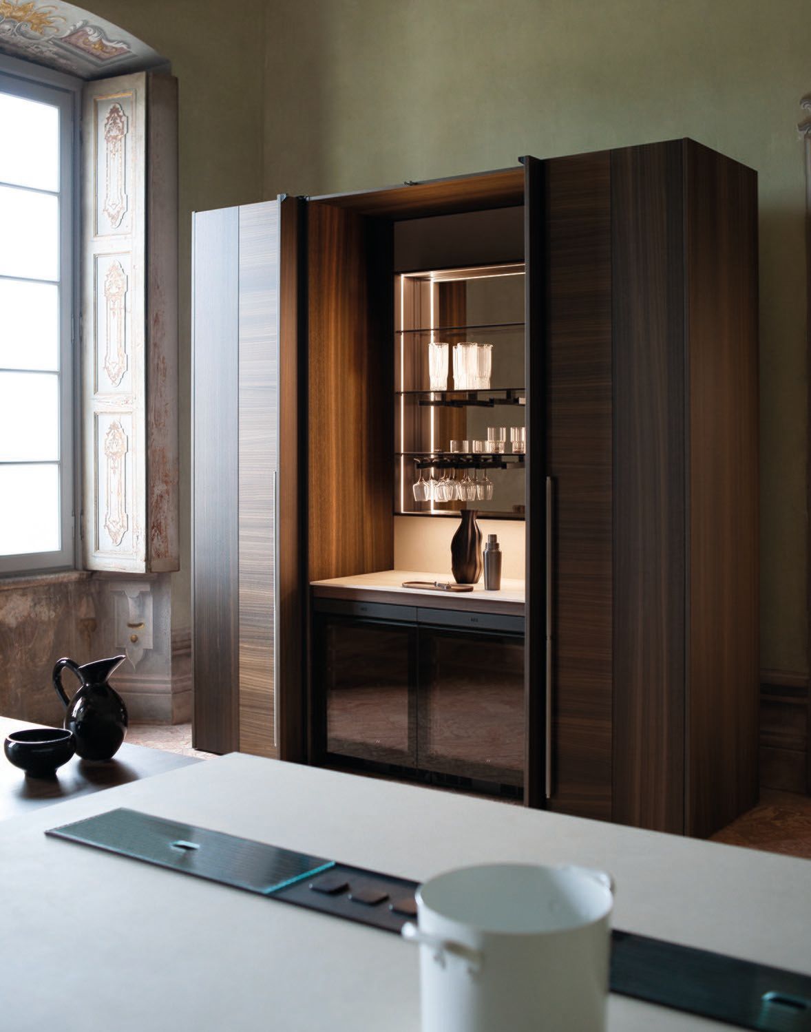 Кухня деревянная отделка инкрустация и остров инкрустация лаком Cesar ARCH-00007243 - Вид №11