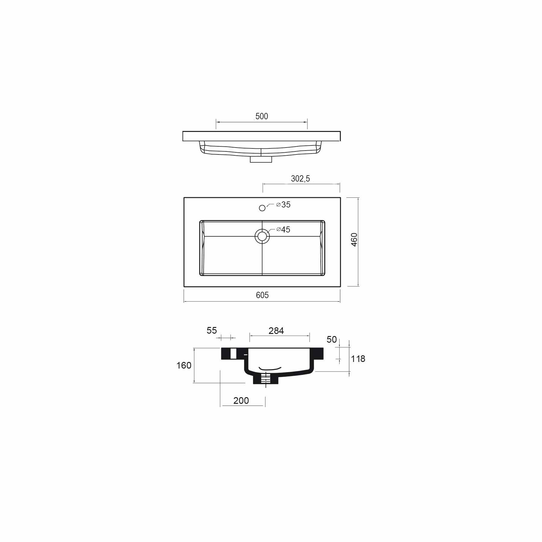 20748 SALGAR Раковина TOSCANA 605 WHITE MINERAL LOAD 605 x 50 x 460 мм - Вид №2
