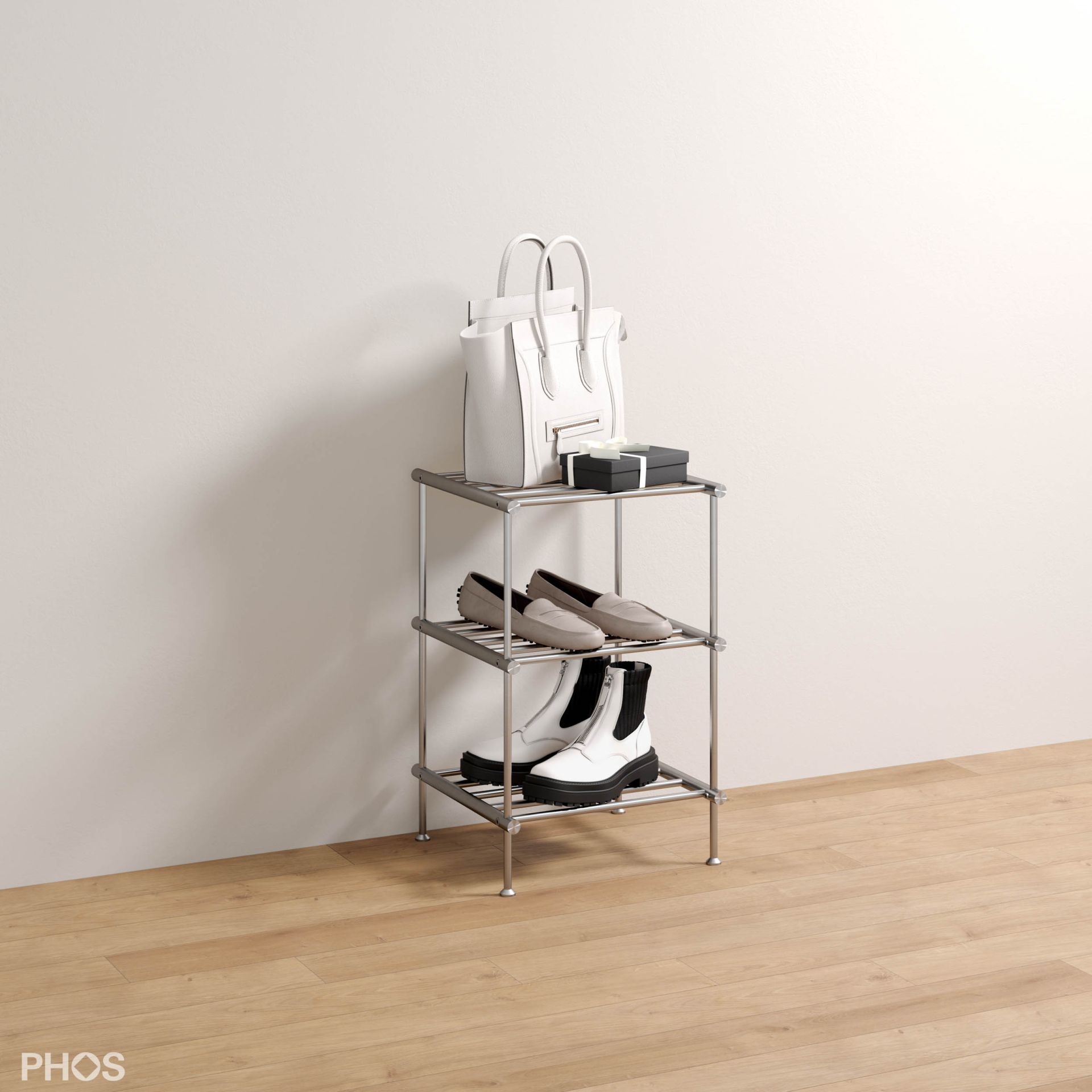 SR300-3 Полка для обуви узкая и высокая, 3 уровня, ширина 30 см. PHOS 