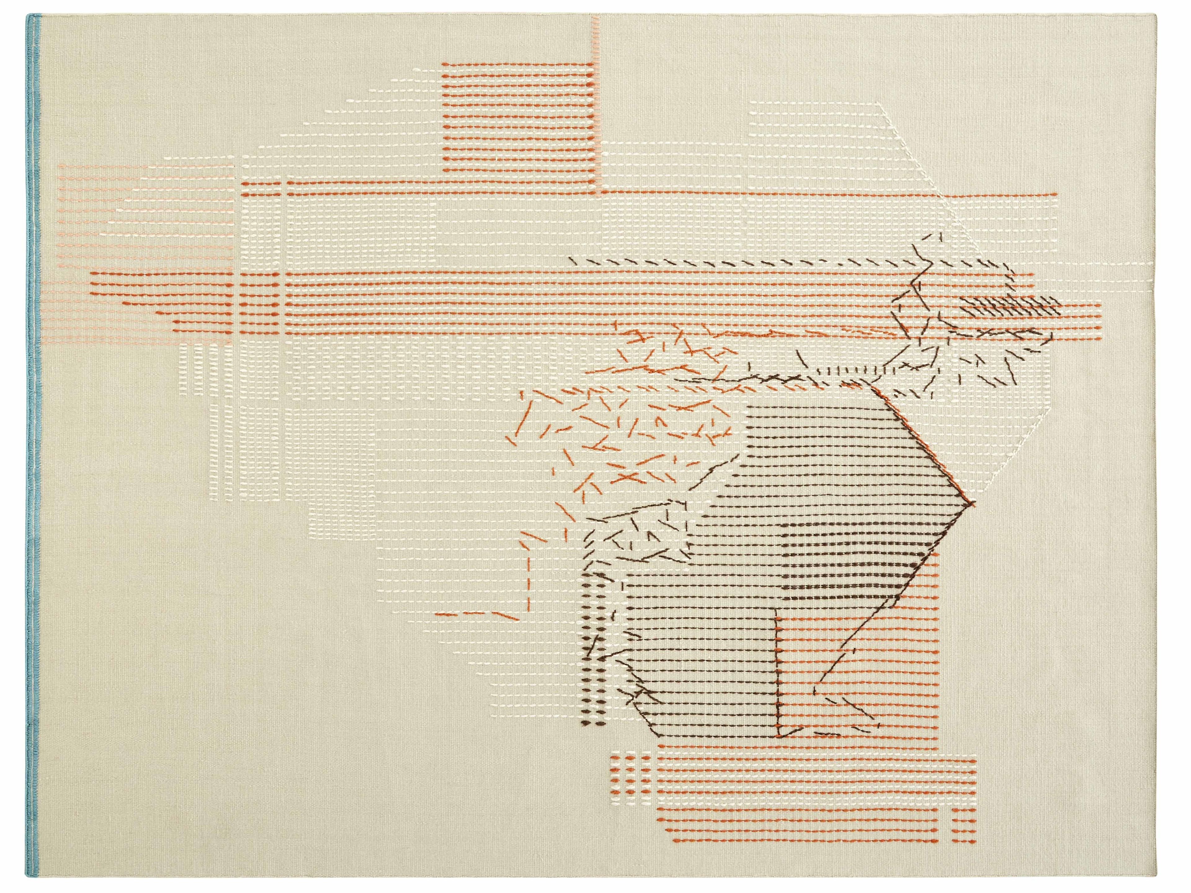 Полосатый шерстяной прямоугольный ковер ручной работы GAN Backstitch ARCH-00087403