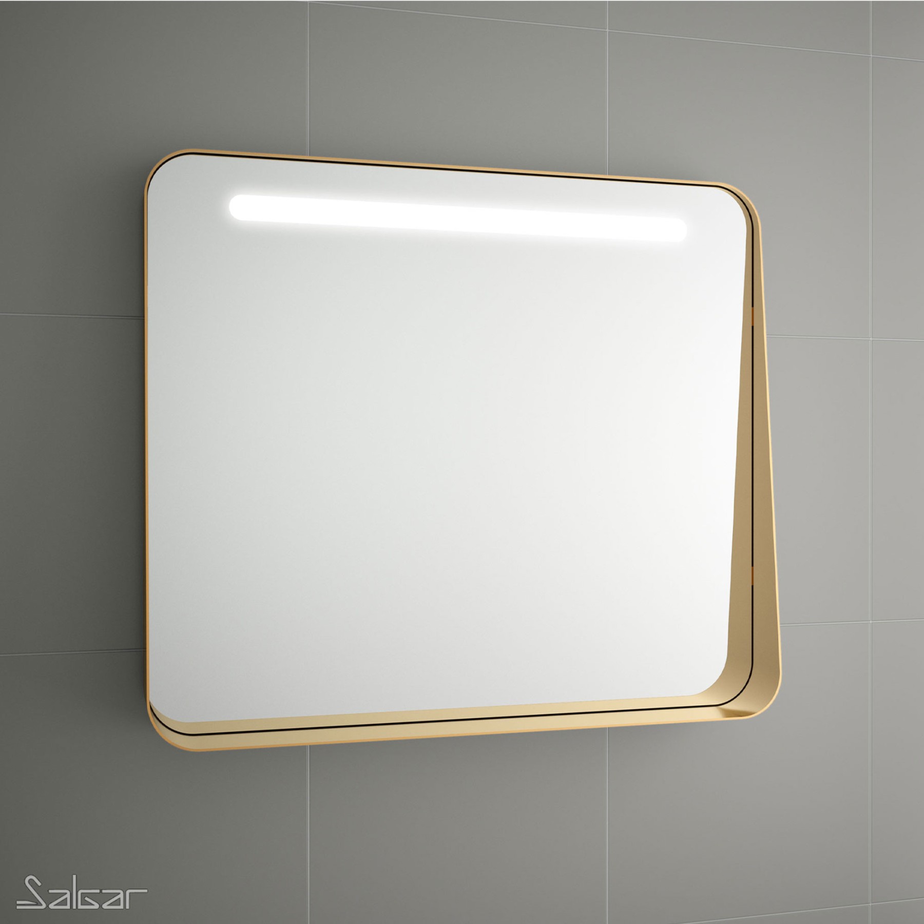 87856 SALGAR Зеркало APOLO 800 gold горизонтальное с полкой со светодиодной подсветкой (10 Вт) IP 44 800 x 700 x 110 мм Зеркало - Вид №1