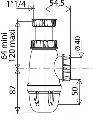 610200 001 00  Сифон для умывальника, регулируемый 64/120 мм, выход Д. 40 мм, сертифицирован NF, белый Valentin Белый  - Вид №2