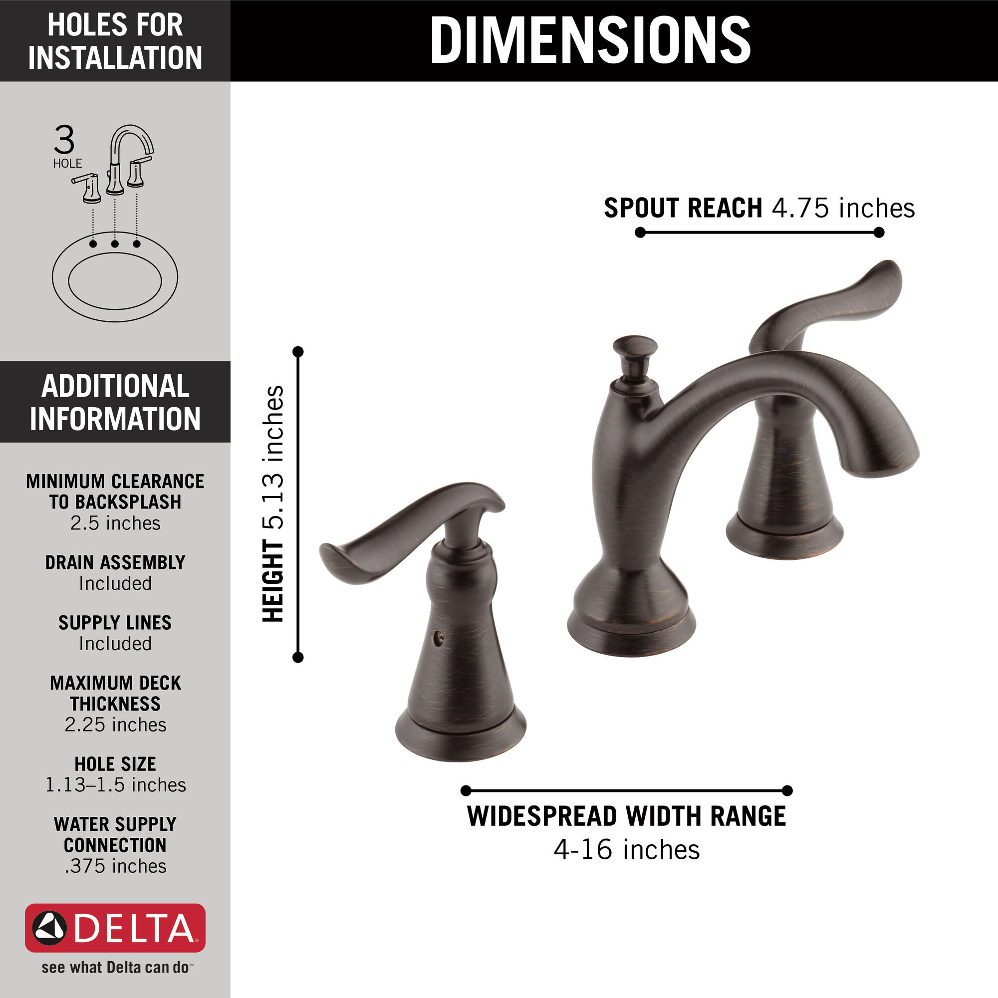 3594-RBMPU-DST Смеситель для ванной комнаты с двумя ручками Delta Faucet Linden Венецианская бронза  - Вид №2