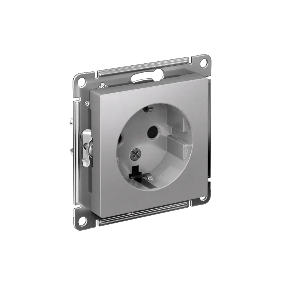 Розетка встраиваемая Systeme Electric AtlasDesign с заземлением со шторками цвет алюминий 89457344 STLM-2043013