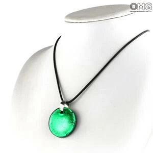 4010 ORIGINALMURANOGLASS Круглая зелёная подвеска с серебром - муранское стекло OMG 5 см