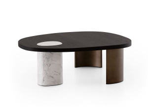 Журнальный столик из каррарского мрамора с деревянной столешницей