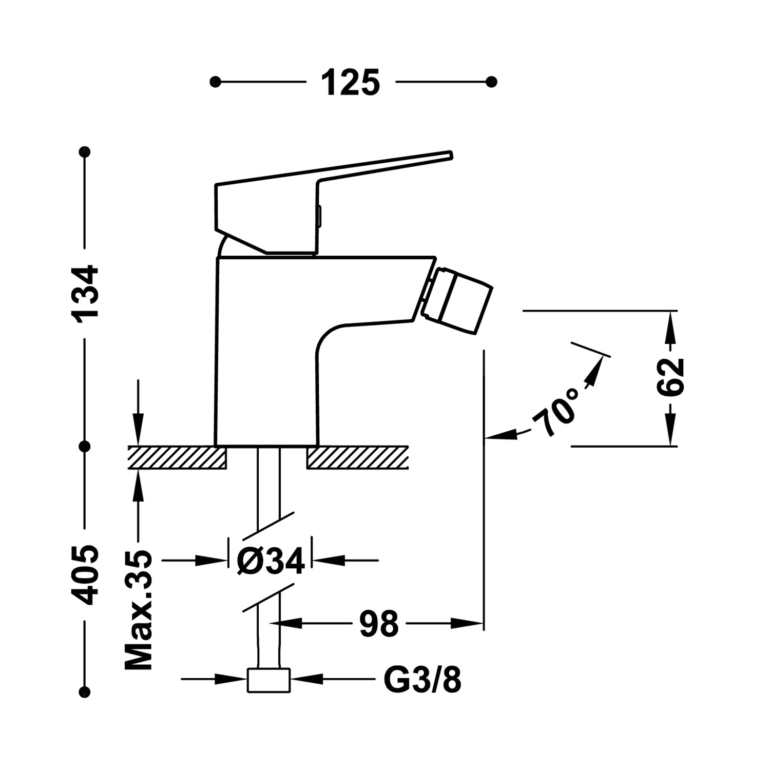БАЗОВЫЙ смеситель для биде с одной ручкой-21512010 TRES Base - Вид №1
