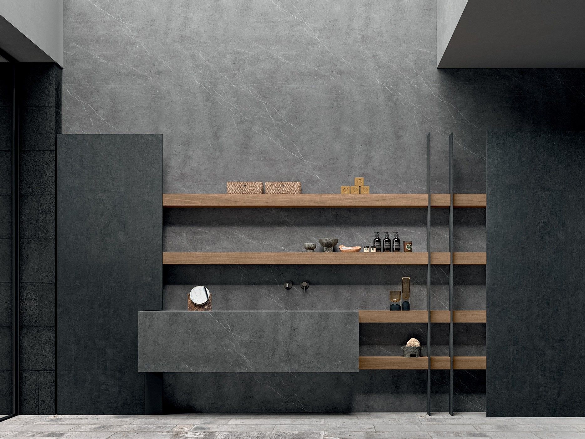 Высокий шкаф для ванной комнаты из керамогранита с шкафом MODULNOVA Blade ARCH-00014020