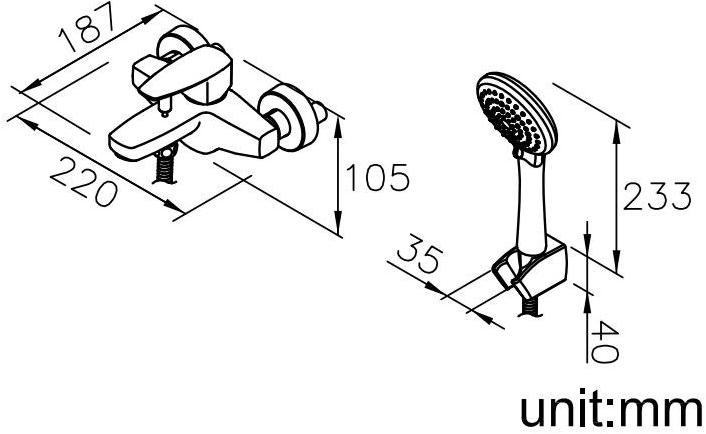 JUSTIME Смеситель для ванны настенный из хромированной латуни с ручным душем Pan ii 6779-94-81cp - Вид №1
