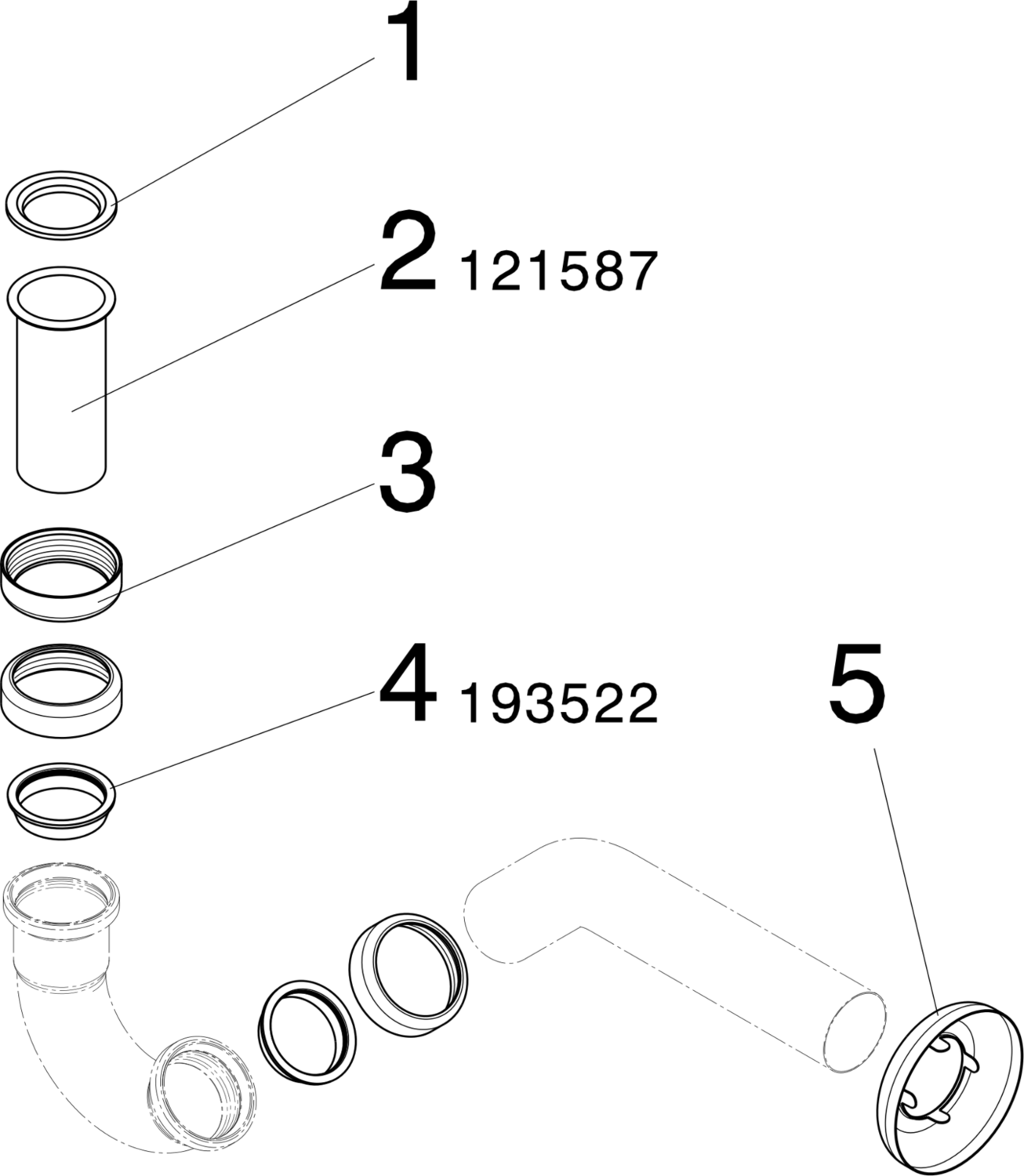 Канализационная арматура  Сифоны для умывальников и биде  Трапы для биде VIEGA 120 351 1) Модель 5535  - Вид №3