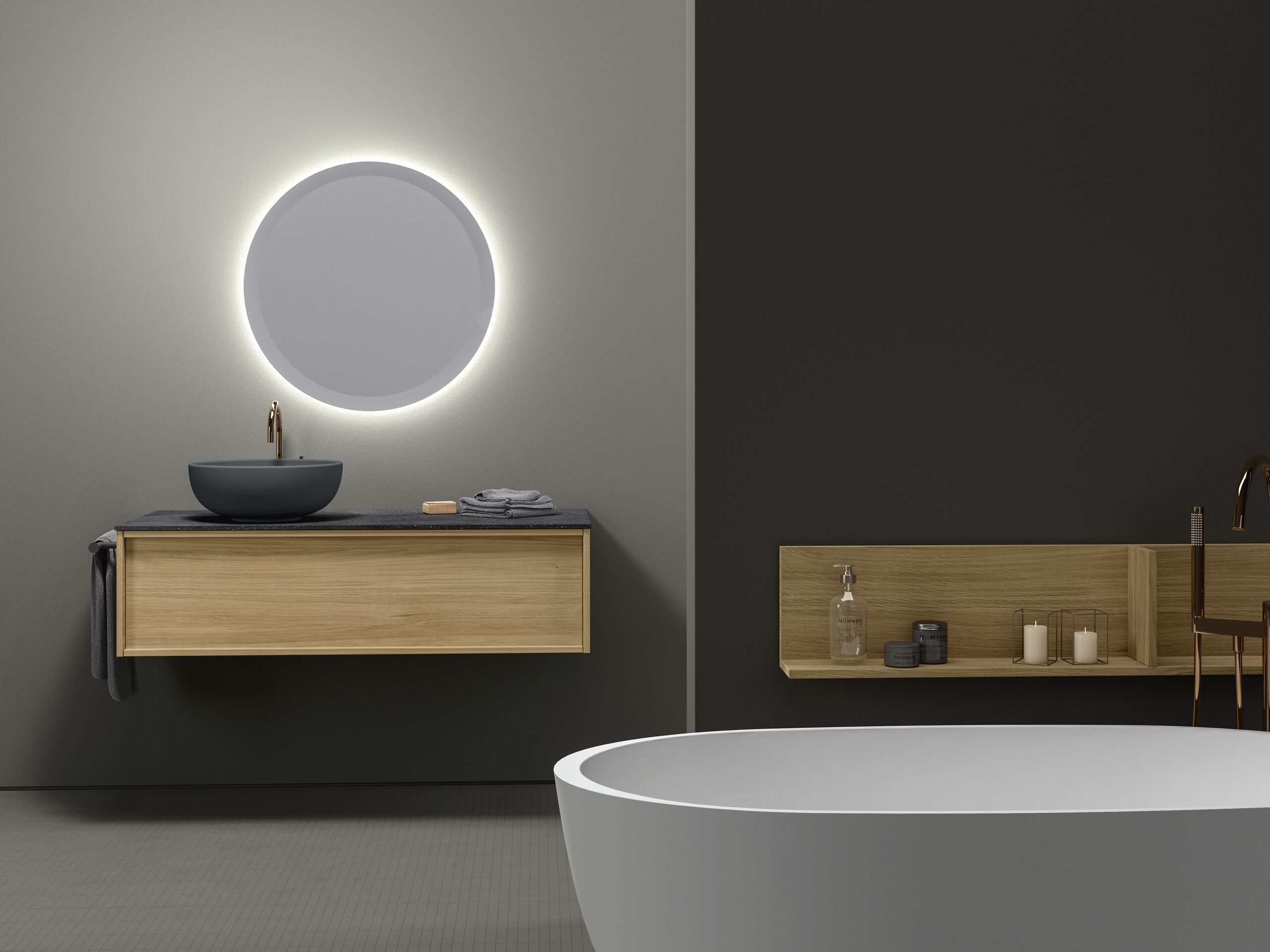 Шкаф для раковины из дуба с зеркалом STOCCO Loop 51 ARCH-00098320