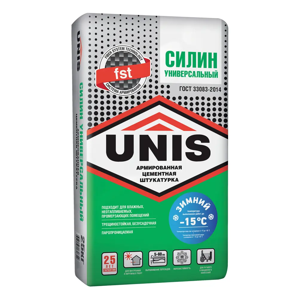 Штукатурка цементная Unis Зимний силин универсальная 25 кг STLM-2089704