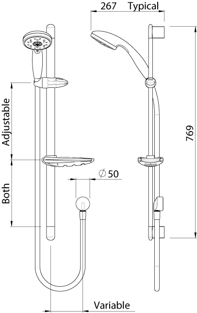 FT2022CP Душ с направляющей скольжения Futura Satinjet Methven - Вид №1