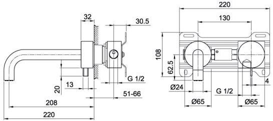 ABOUTWATER Смеситель для умывальника настенный на 2 отверстия Af/21 Fantini Rubinetti sun-id-1386084 - Вид №2
