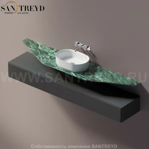 Agape ELL Подвесная столешница с возможностью установки 1-2 раковины. Размер: длина от 240 см до 260 см. Отделка: зеленый мрамор AELLN1MAA2426VD