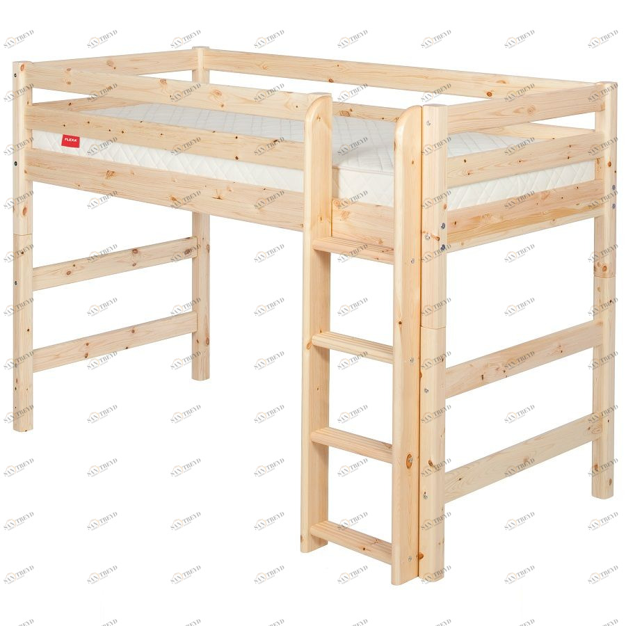 Кровать Flexa Classic полувысокая с прямой лестницей, лакированная, 200 см 9010046101