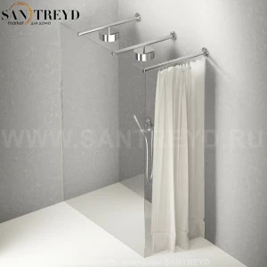 Душевое ограждение FLAT DX подрезаемое, стеклянная со шторкой экстрапрозрачная перегородка с 2-мя держателями со встроенным соплом для установки верхнего душа. Размеры: глубина от 70 до 100 см, длина от 140 до 160 см