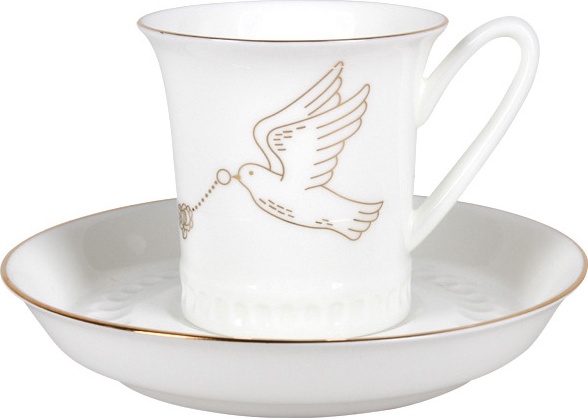 10579360 Императорский фарфоровый завод Чашка с блюдцем "Счастье мое 2" "Вертикаль" Фарфор костяной 