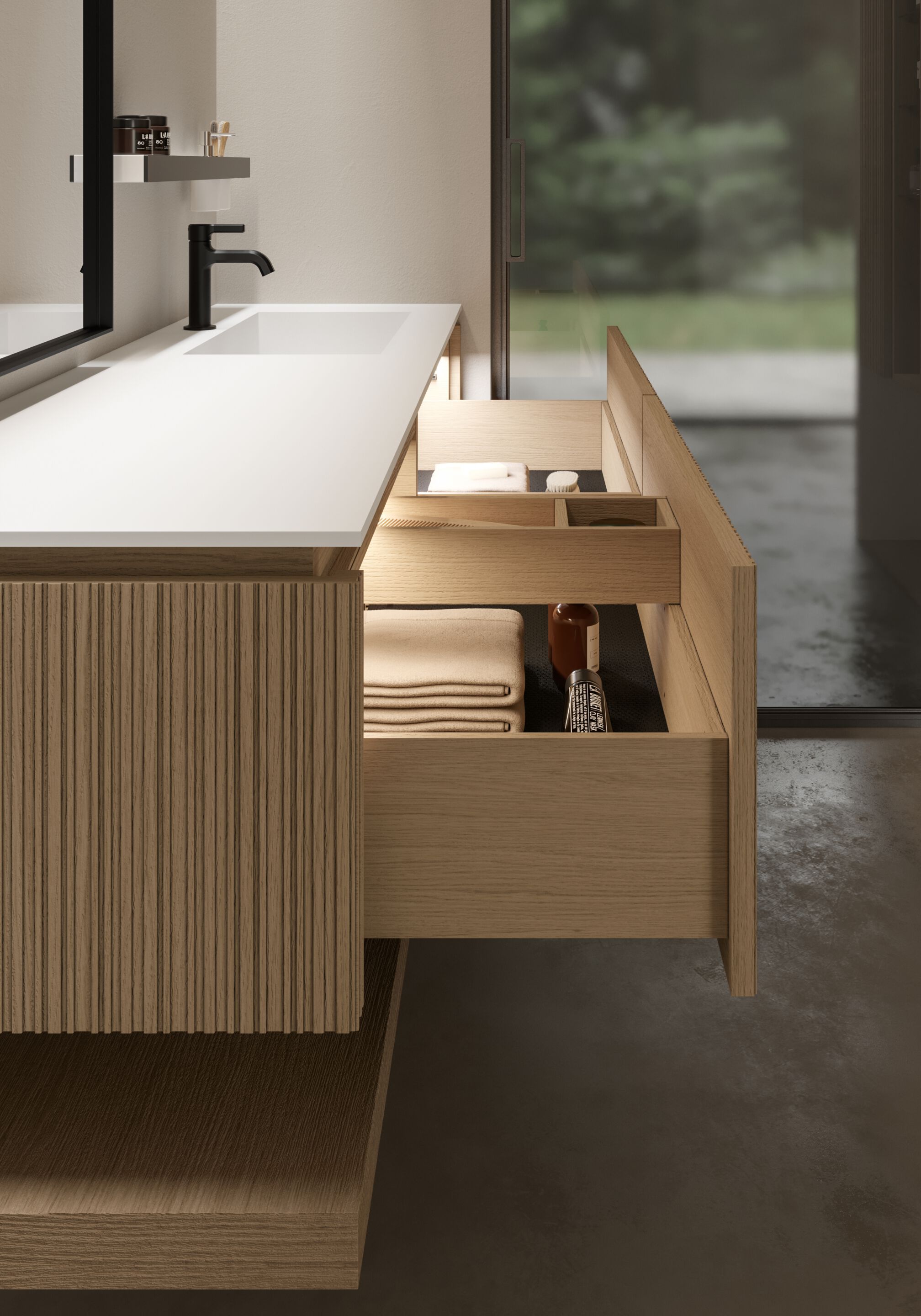 Дубовый подвесной умывальник с зеркалом Ideagroup ViaCondotti ARCH-00132355 - Вид №1