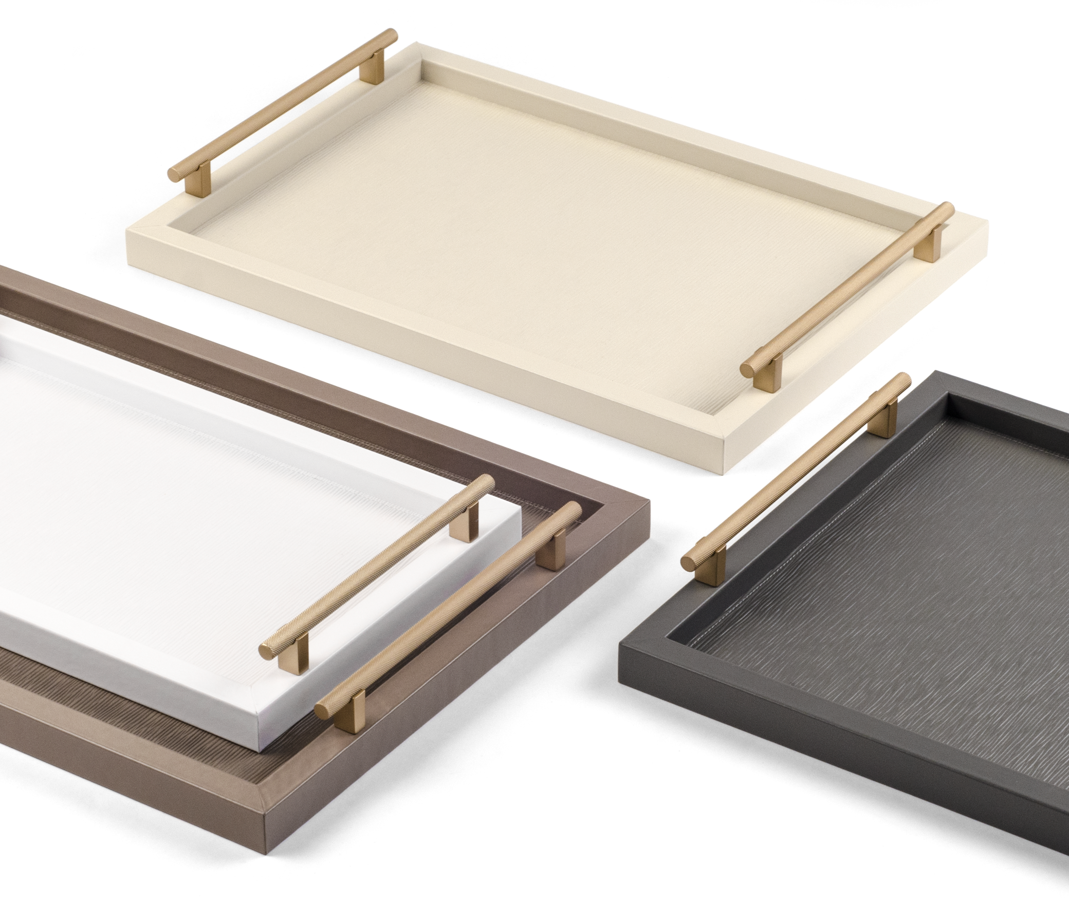 Дафне Поднос - 40X25 см/металл-финиш_вороненая-латунь/дюнная кожа_белый Pinetti G6.1900.027.000 - Вид №2