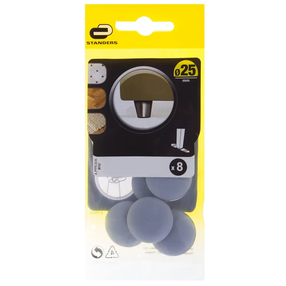 Накладки Standers PTFE 25 мм, круглые, пластик, цвет серый, 8 шт. 14155898 STLM-2201988  - Вид №2