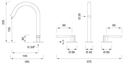 Ceadesign Смеситель для раковины с 3 отверстиями из нержавеющей стали Lutezia Ltz 11 - Вид №1