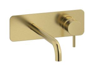 Встроенный в стену смеситель для раковины на 2 отверстия с длинным изливом в комплекте с донным клапаном WE ARE IB mt207is Brushed Pale Gold MilanoTorino