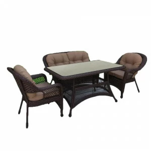 Мебель садовая ротанговая двухместный диван, два кресла и столик на 4 персоны коричневая Afina Brown AFINA  00-3881227 Коричневый