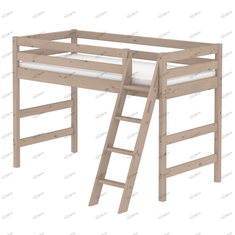 Кровать Flexa Classic полувысокая с наклонной лестницей, коричневая, 190 см 90103111101