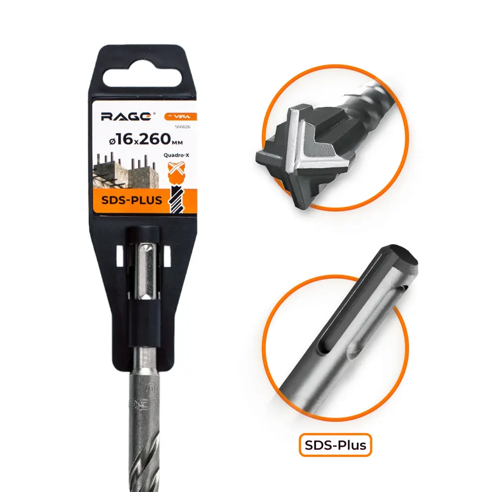 Бур RAGE по бетону SDS-plus 16x260 мм для перфораторов 89383438 STLM-1390203 - Вид №1