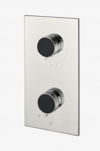 BTH34D Интегрированная термостатическая накладка и регулирующая накладка серии Bond Union с ручками с эмалированными гильошированными линиями Waterworks