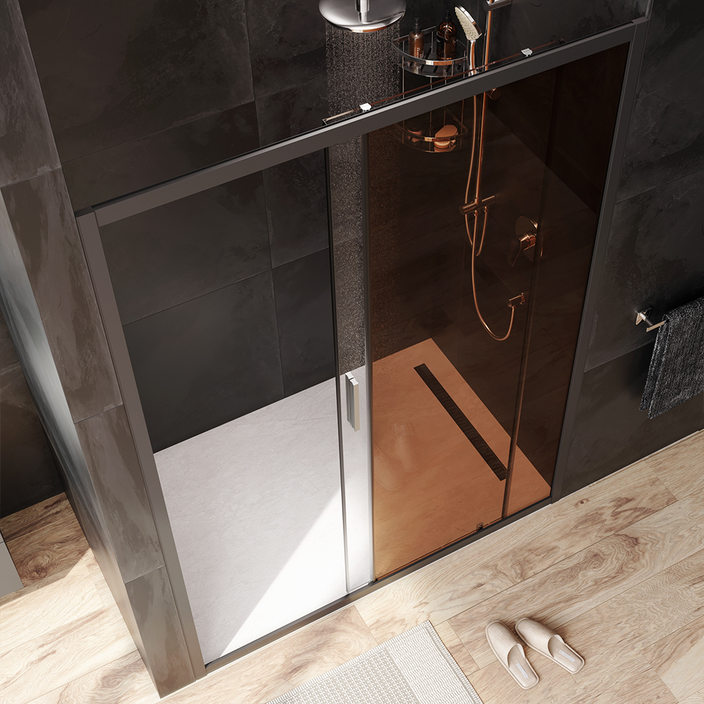 W90G-140-1-195BBr Solo Дверь душевая 140х195 стекло бронзовое профиль черный матовый AM.PM Gem - Вид №1