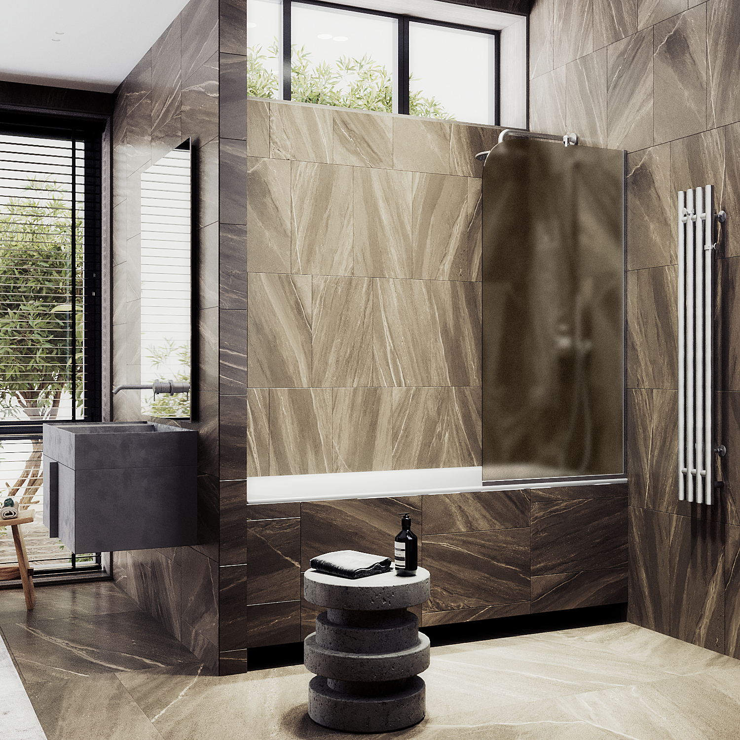 Шторка для ванны в узком профиле ST-75-5у Public Steel