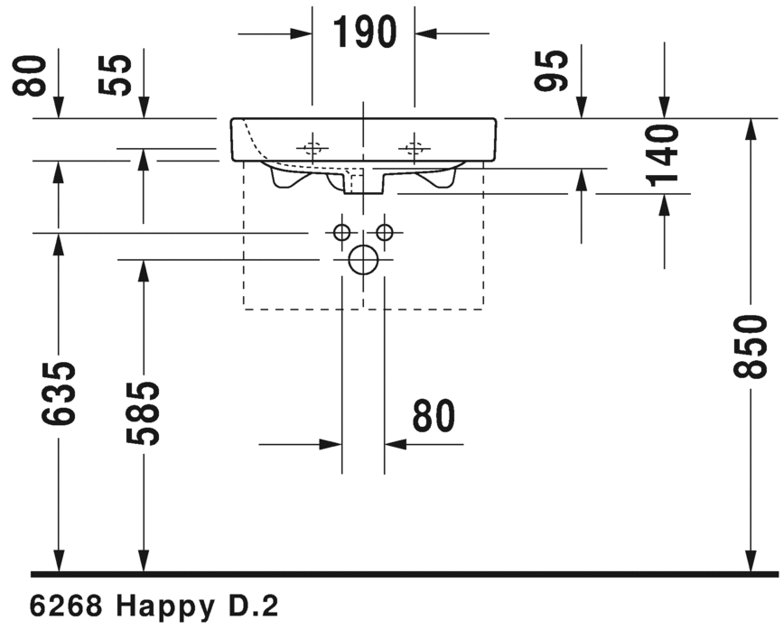 0710500000 Подвесная раковина настенная овальная Duravit Happy D.2 - Вид №3
