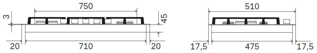 Ilve Газовая встраиваемая плита из нержавеющей стали Pro line Hcl75sck Santreyd  - Вид №1