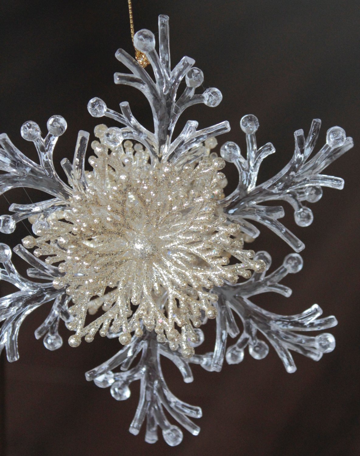 1319 331 a3 Орнамент снежинка, акрил, с глиттером, Ø 15 см, золото H-andreas  - Вид №1