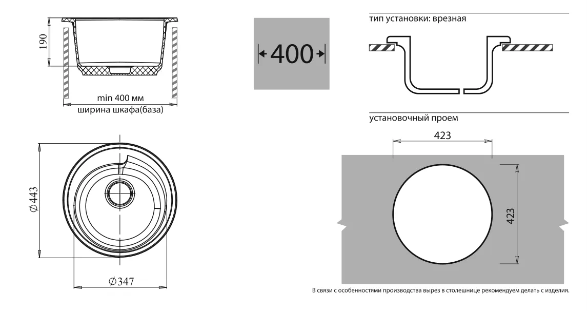 Кухонная мойка Искусственный камень RONDO S661 GranFest R-450-S661 - Вид №1