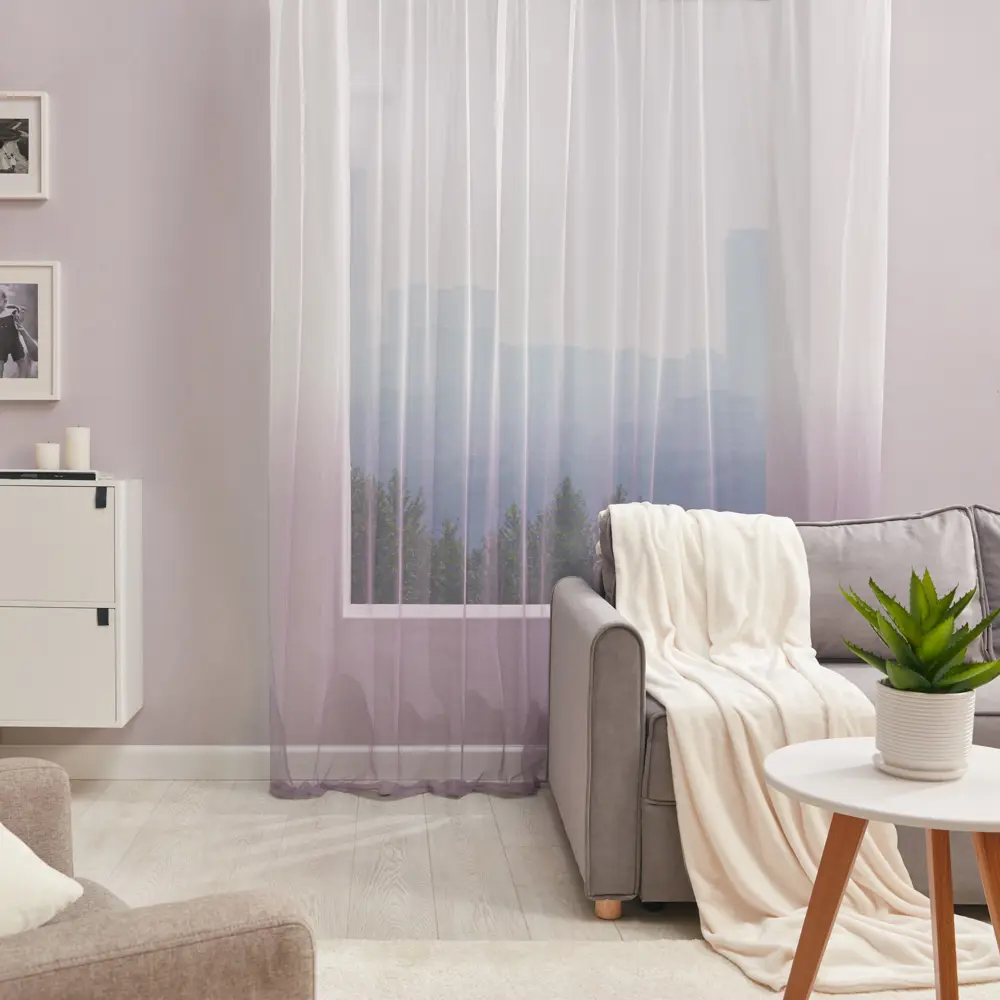 Тюль на ленте Париж 300x280 см цвет сиреневый MIAMOZA STLM-2115714